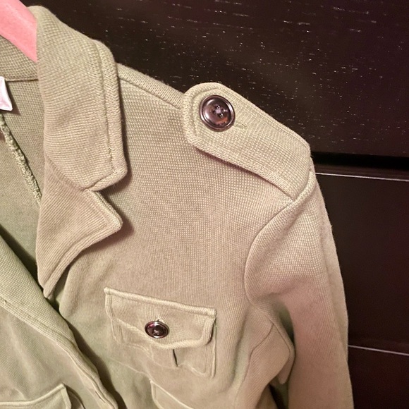 Talbots Green Double Knit Sweater Blazer Patch Pockets & Epaulettes Medium - Picture 4 of 7